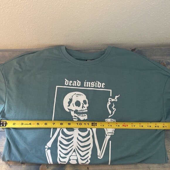 “Dead Inside But Caffeinated” Green Funny Skeleton Coffee Shirt: Mens XS (V6) - Picture 6 of 8